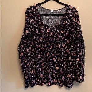 Old Navy Black Boho top with Pink pattern